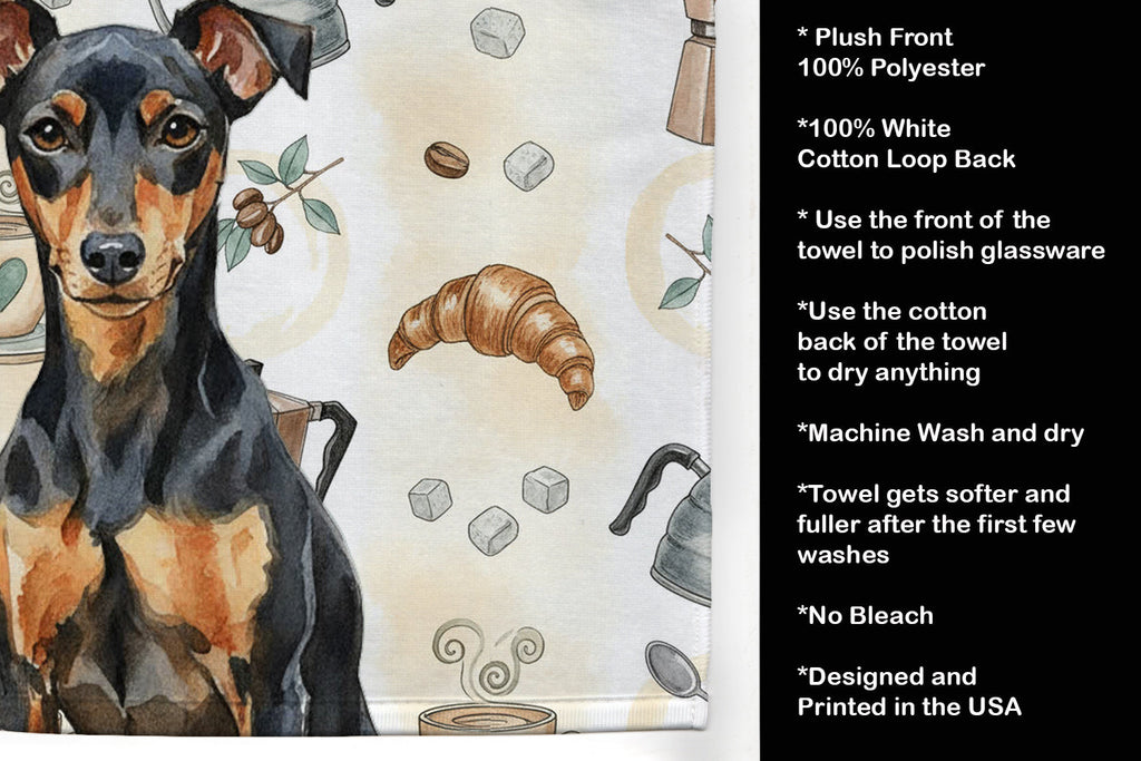 Manchester Terrier Coffee Bar Kitchen Towel Velour Plush Front and Cotton Loop Back Machine Washable