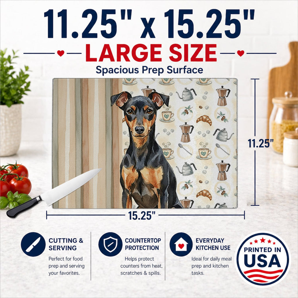 Manchester Terrier Coffee Bar Cutting Board Tempered Glass Kitchen Cutting Surface, Heat Resistant Chopping, Non-Slip Feet, Food Prep & Serving