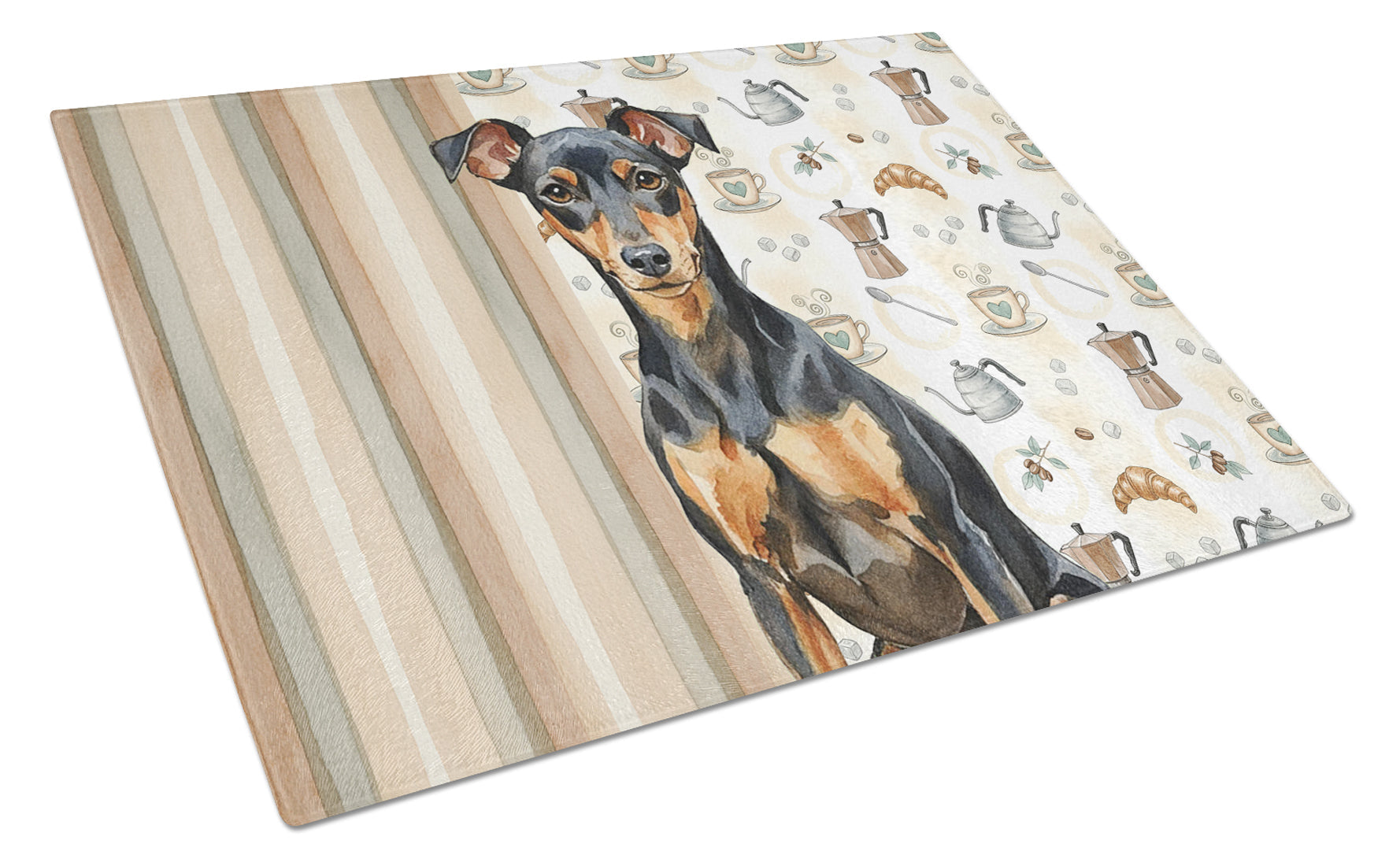 Manchester Terrier Coffee Bar Cutting Board Tempered Glass Kitchen Cutting Surface, Heat Resistant Chopping, Non-Slip Feet, Food Prep & Serving
