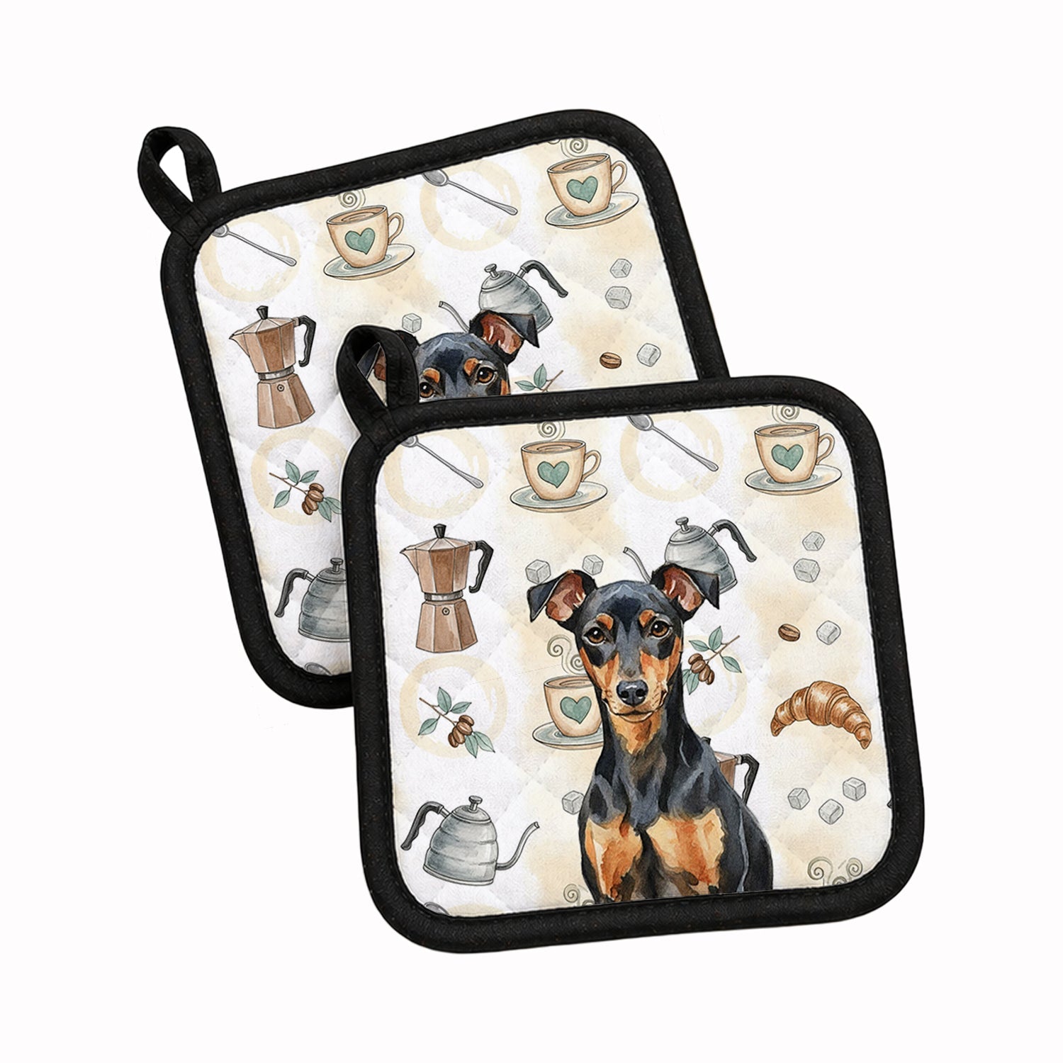Manchester Terrier Coffee Bar Pot Holder Set of 2 Heat Resistant Quilted Hot Pads 7.5 x 7.5 Inch, Insulated Kitchen Trivets for Cooking & Baking