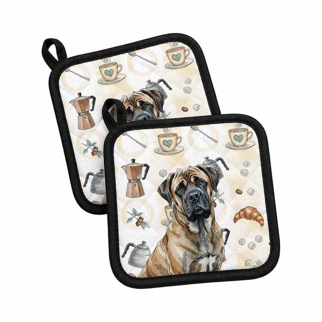 Brindle Mastiff Coffee Bar Pot Holder Set of 2 Heat Resistant Quilted Hot Pads 7.5 x 7.5 Inch, Insulated Kitchen Trivets for Cooking & Baking