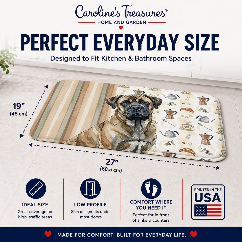 Brindle Mastiff Coffee Bar Memory Foam Kitchen Mat Machine Washable Anti-Fatigue Cushion Comfort Bath or Kitchen Rug