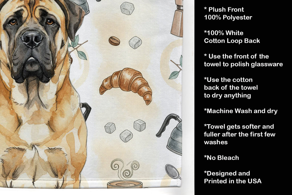 Fawn Mastiff Coffee Bar Kitchen Towel Velour Plush Front and Cotton Loop Back Machine Washable