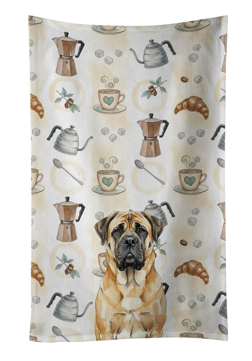 Fawn Mastiff Coffee Bar Kitchen Towel Velour Plush Front and Cotton Loop Back Machine Washable