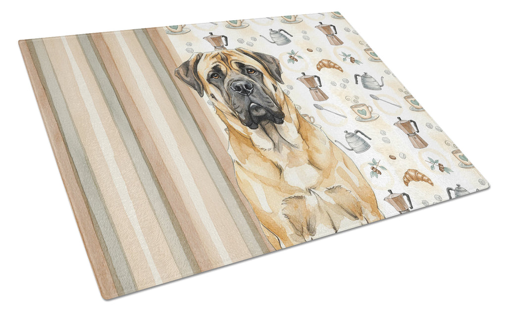 Fawn Mastiff Coffee Bar Cutting Board Tempered Glass Kitchen Cutting Surface, Heat Resistant Chopping, Non-Slip Feet, Food Prep & Serving