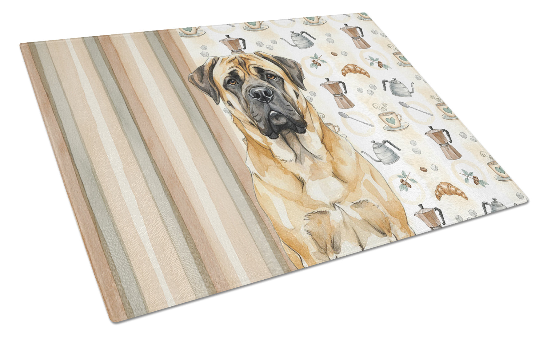 Fawn Mastiff Coffee Bar Cutting Board Tempered Glass Kitchen Cutting Surface, Heat Resistant Chopping, Non-Slip Feet, Food Prep & Serving