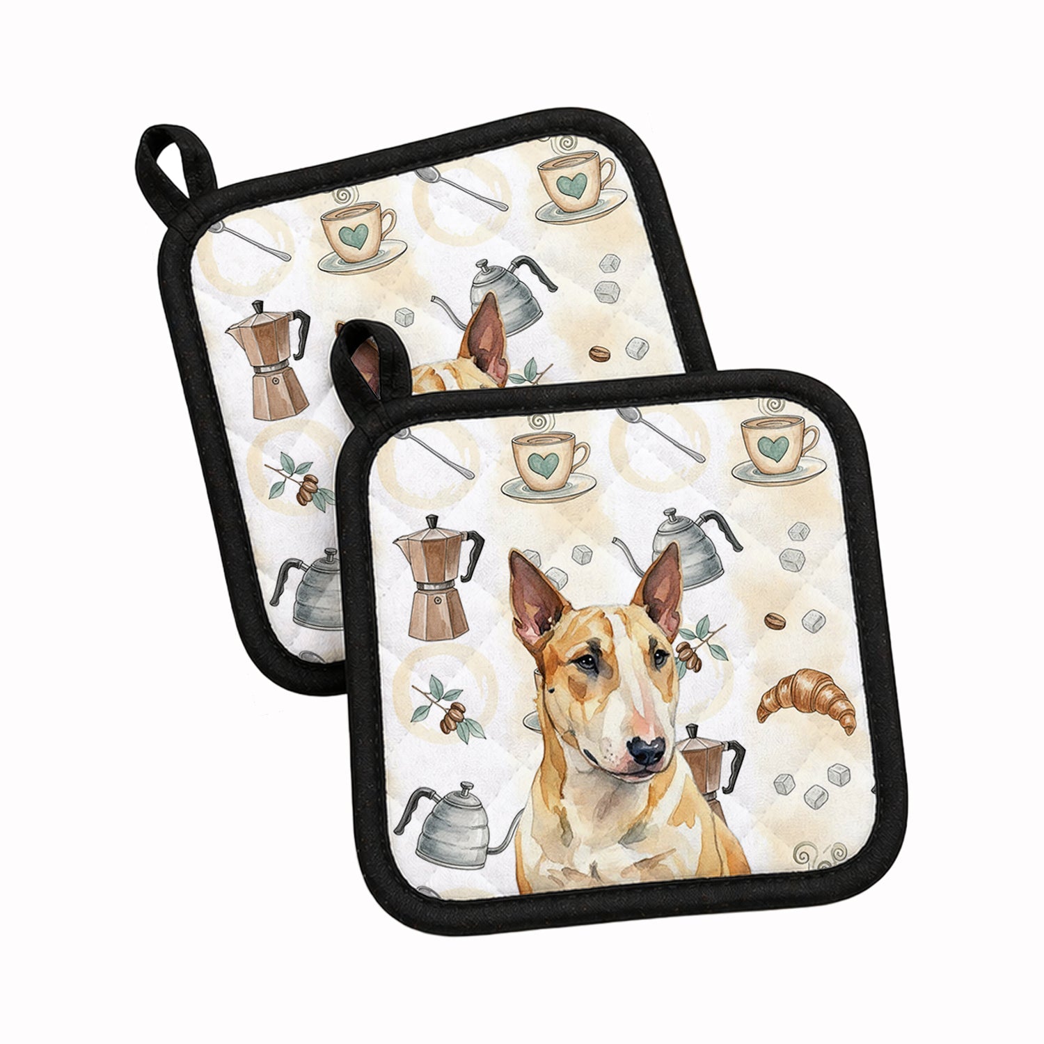 Miniature Bull Terrier Coffee Bar Pot Holder Set of 2 Heat Resistant Quilted Hot Pads 7.5 x 7.5 Inch, Insulated Kitchen Trivets for Cooking & Baking