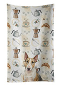 Tricolor Miniature Bull Terrier Coffee Bar Kitchen Towel Velour Plush Front and Cotton Loop Back Machine Washable