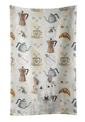 White Miniature Bull Terrier Coffee Bar Kitchen Towel Velour Plush Front and Cotton Loop Back Machine Washable