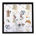 White Miniature Bull Terrier Coffee Bar Framed Metal Print Bathroom, Kitchen, Office, Home Decor Wall Art Ready to Hang, Square, 8X8