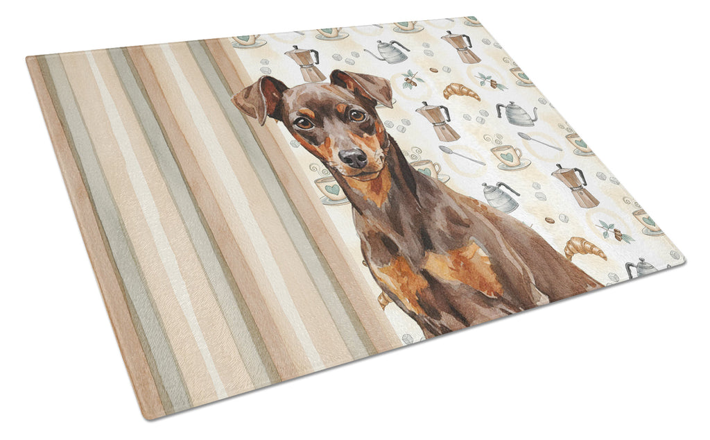 Chocolate and Rust Miniature Pinscher Min Pin Coffee Bar Cutting Board Tempered Glass Kitchen Cutting Surface, Heat Resistant Chopping, Non-Slip Feet, Food Prep & Serving