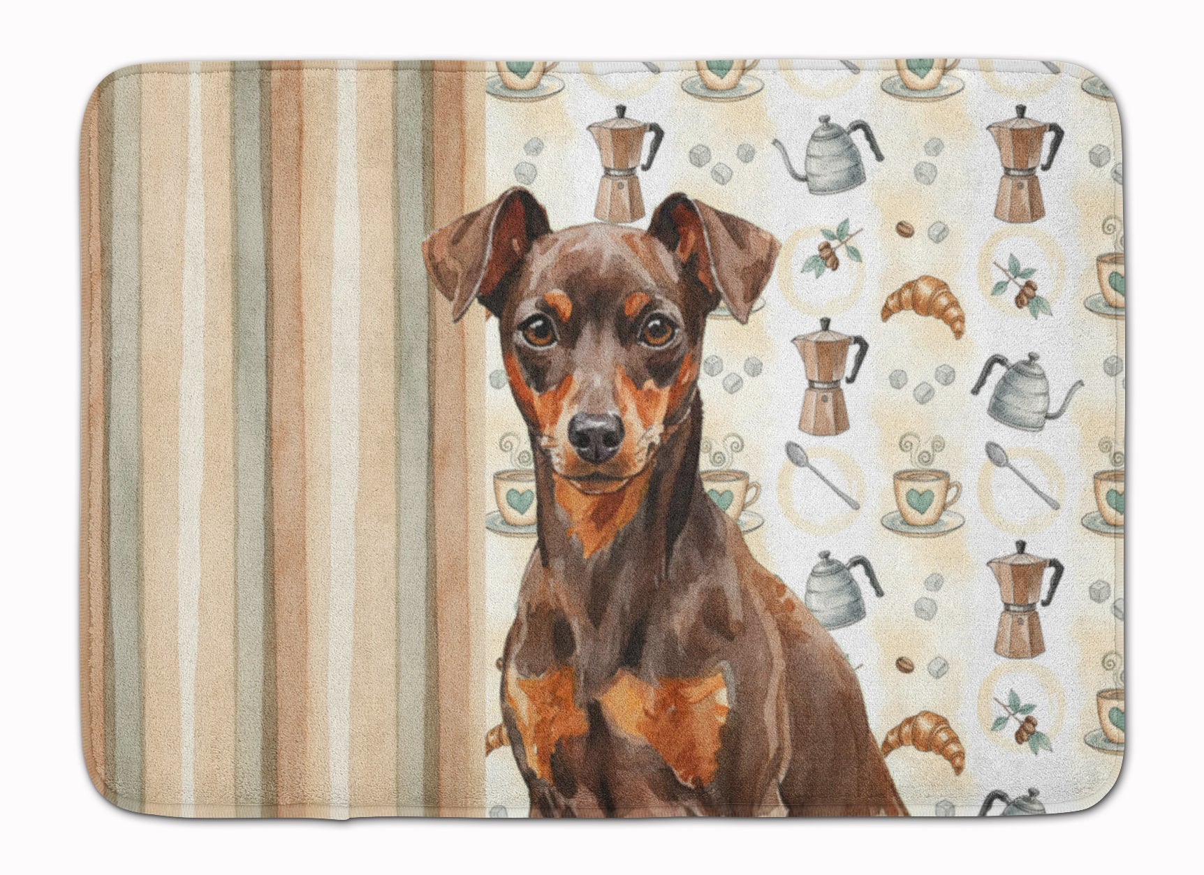 Chocolate and Rust Miniature Pinscher Min Pin Coffee Bar Memory Foam Kitchen Mat Machine Washable Anti-Fatigue Cushion Comfort Bath or Kitchen Rug