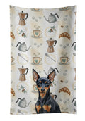 Black and Tan Miniature Pinscher Coffee Bar Kitchen Towel Velour Plush Front and Cotton Loop Back Machine Washable