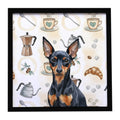 Black and Tan Miniature Pinscher Coffee Bar Framed Metal Print Bathroom, Kitchen, Office, Home Decor Wall Art Ready to Hang, Square, 8X8