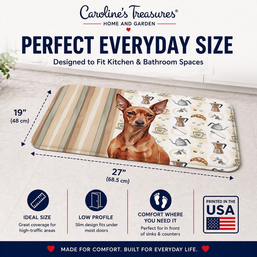 Red Miniature Pinscher Min Pin Coffee Bar Memory Foam Kitchen Mat Machine Washable Anti-Fatigue Cushion Comfort Bath or Kitchen Rug