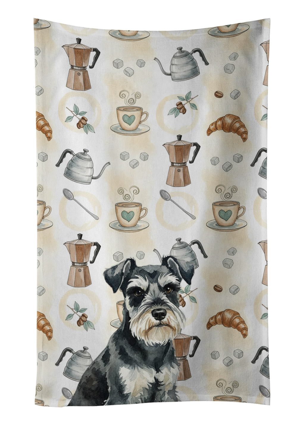 Black & Silver Miniature Schnauzer Coffee Bar Kitchen Towel Velour Plush Front and Cotton Loop Back Machine Washable