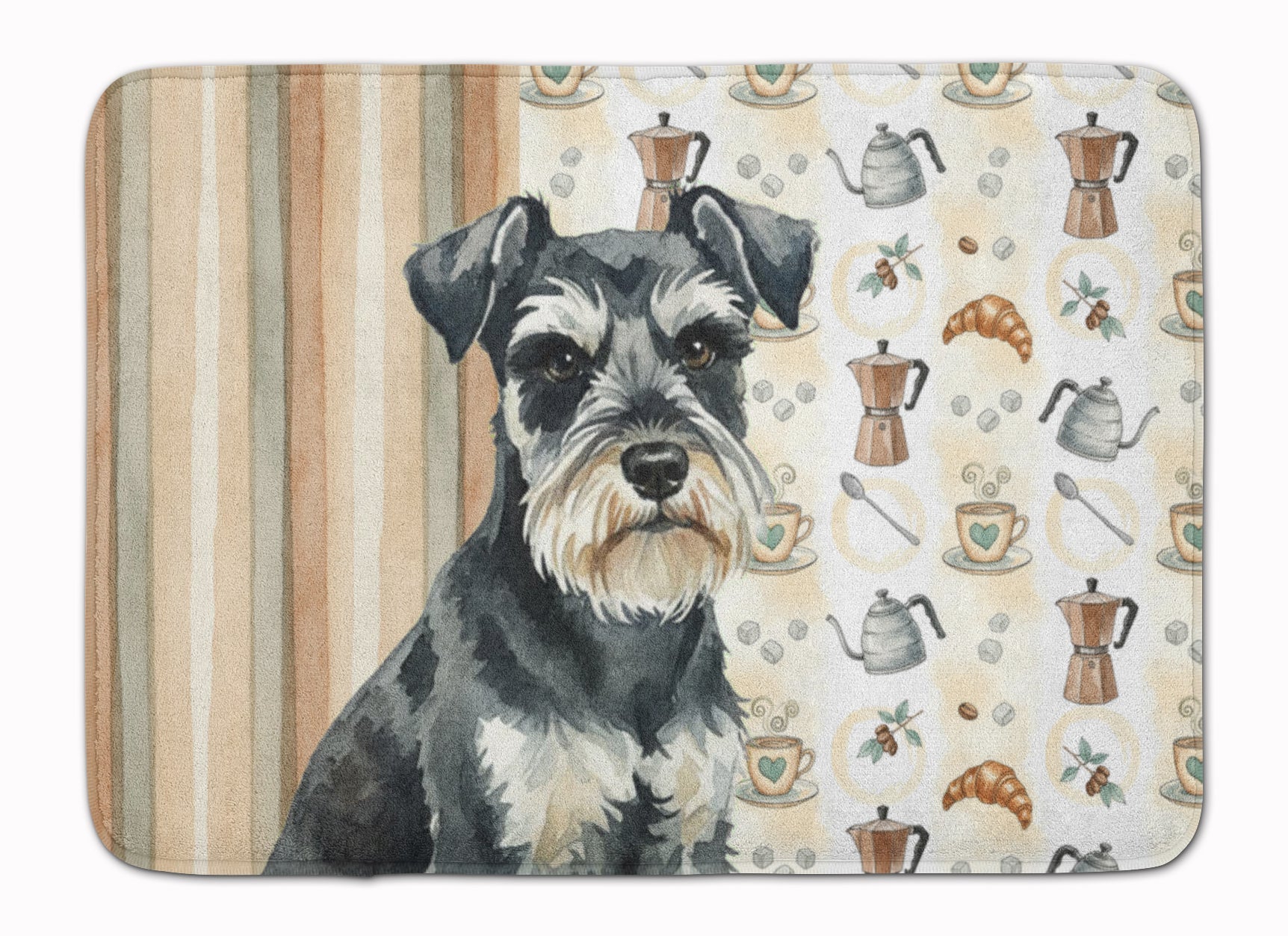 Black & Silver Miniature Schnauzer Coffee Bar Memory Foam Kitchen Mat Machine Washable Anti-Fatigue Cushion Comfort Bath or Kitchen Rug