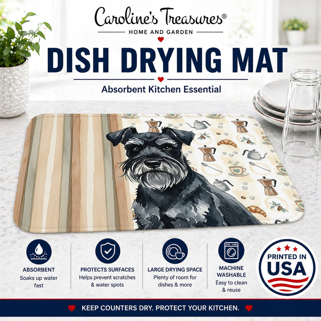Black Miniature Schnauzer Coffee Bar Dish Drying Mat Absorbent Dish Drying Mat Pad for Kitchen Counter Dish Drainer Mat for Countertop, 14 x 21", Multicolor