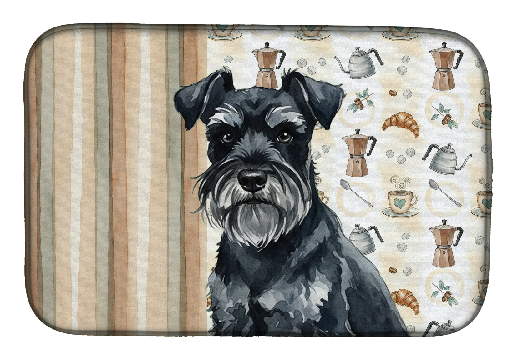Black Miniature Schnauzer Coffee Bar Dish Drying Mat Absorbent Dish Drying Mat Pad for Kitchen Counter Dish Drainer Mat for Countertop, 14 x 21", Multicolor