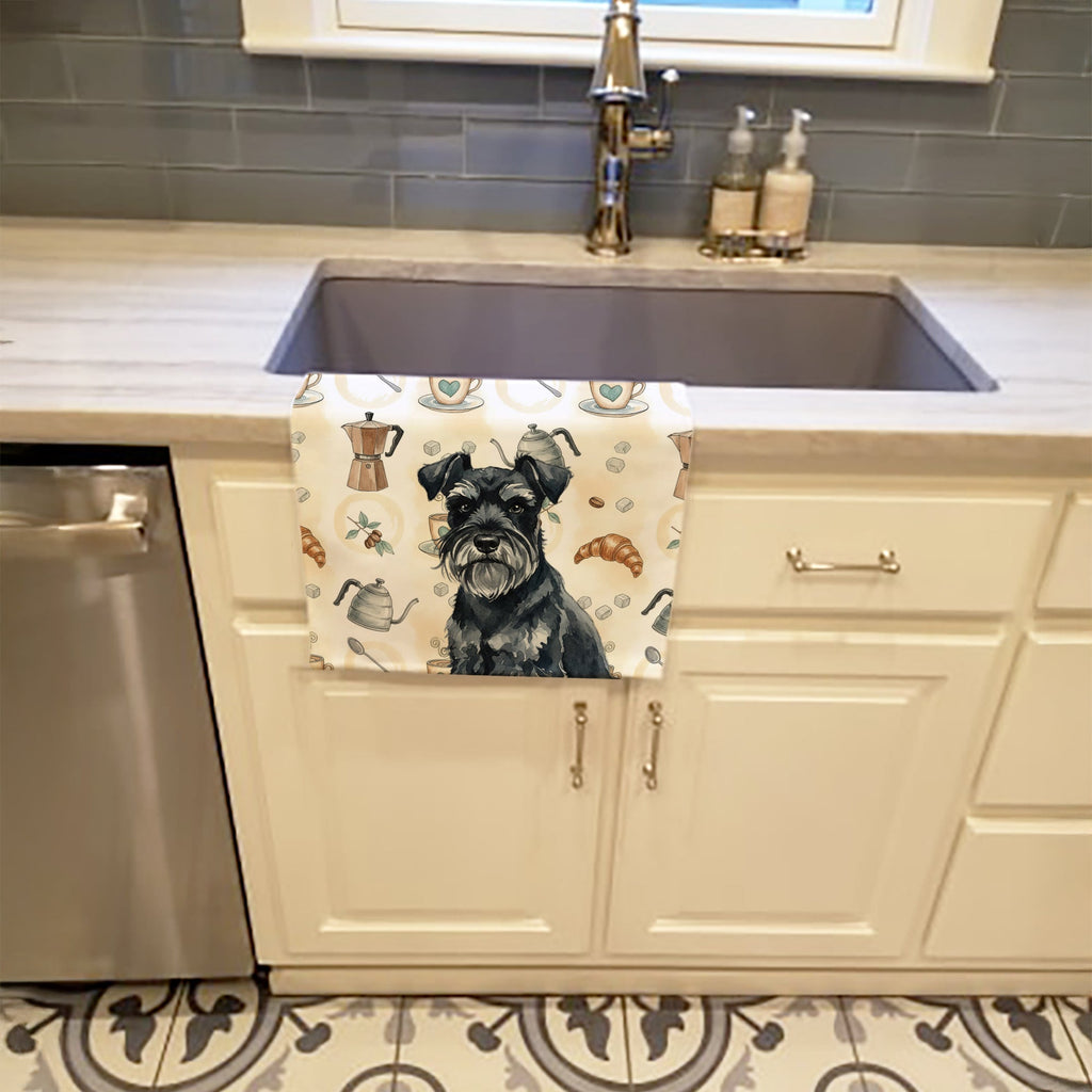 Black Miniature Schnauzer Coffee Bar Kitchen Towel Velour Plush Front and Cotton Loop Back Machine Washable