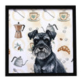 Black Miniature Schnauzer Coffee Bar Framed Metal Print Bathroom, Kitchen, Office, Home Decor Wall Art Ready to Hang, Square, 8X8