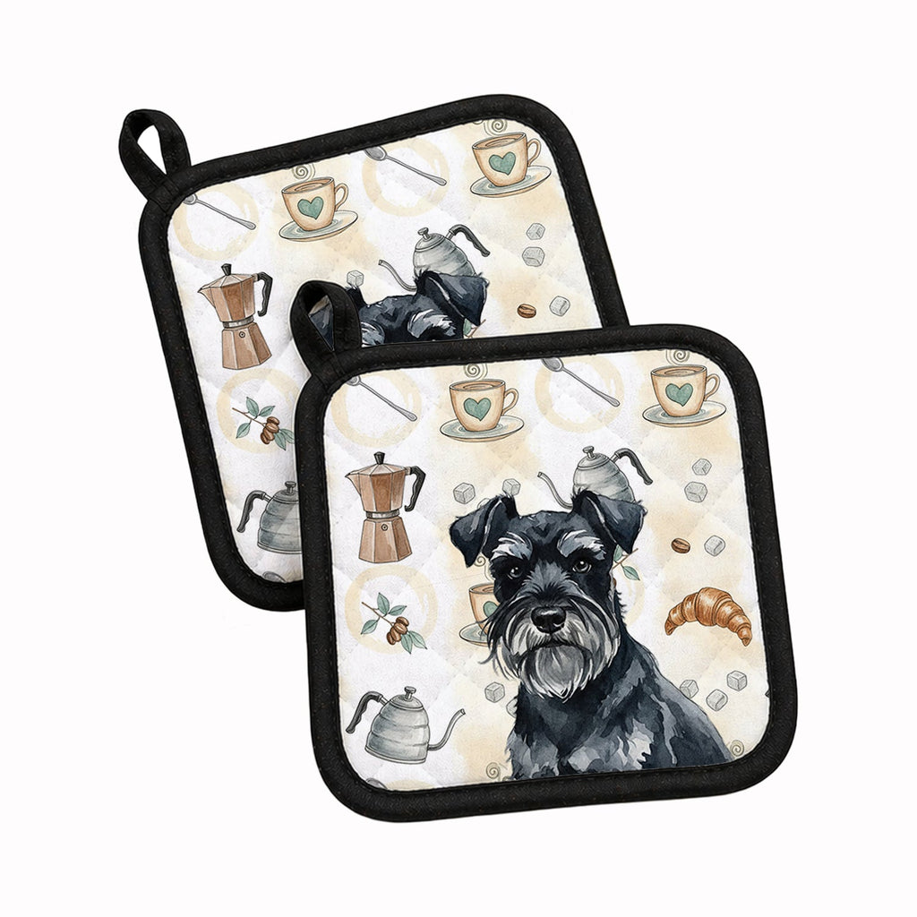 Black Miniature Schnauzer Coffee Bar Pot Holder Set of 2 Heat Resistant Quilted Hot Pads 7.5 x 7.5 Inch, Insulated Kitchen Trivets for Cooking & Baking