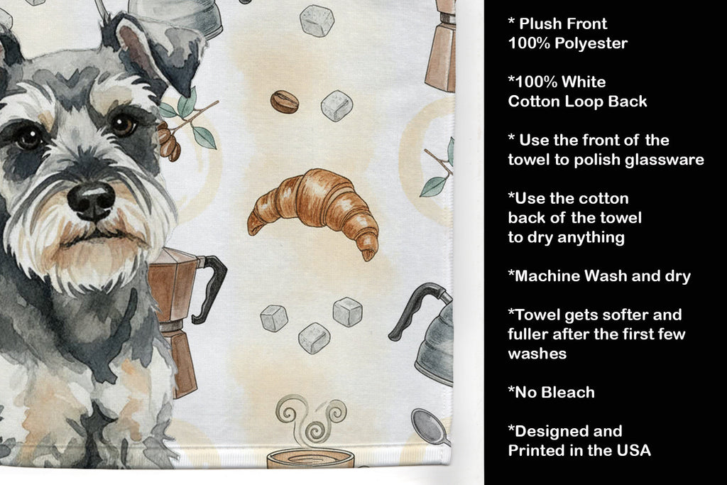 Miniature Schnauzer Coffee Bar Kitchen Towel Velour Plush Front and Cotton Loop Back Machine Washable