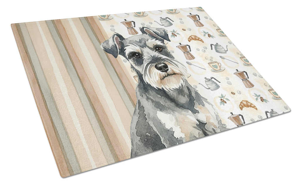 Miniature Schnauzer Coffee Bar Cutting Board Tempered Glass Kitchen Cutting Surface, Heat Resistant Chopping, Non-Slip Feet, Food Prep & Serving