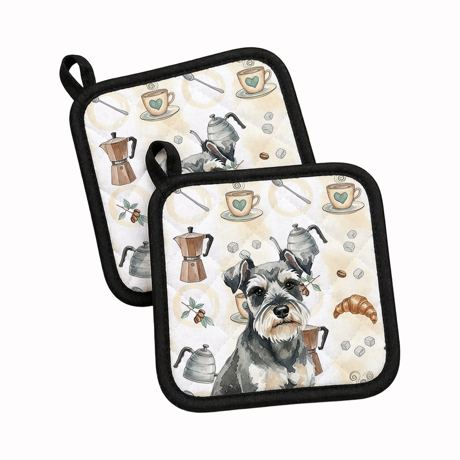 Miniature Schnauzer Coffee Bar Pot Holder Set of 2 Heat Resistant Quilted Hot Pads 7.5 x 7.5 Inch, Insulated Kitchen Trivets for Cooking & Baking
