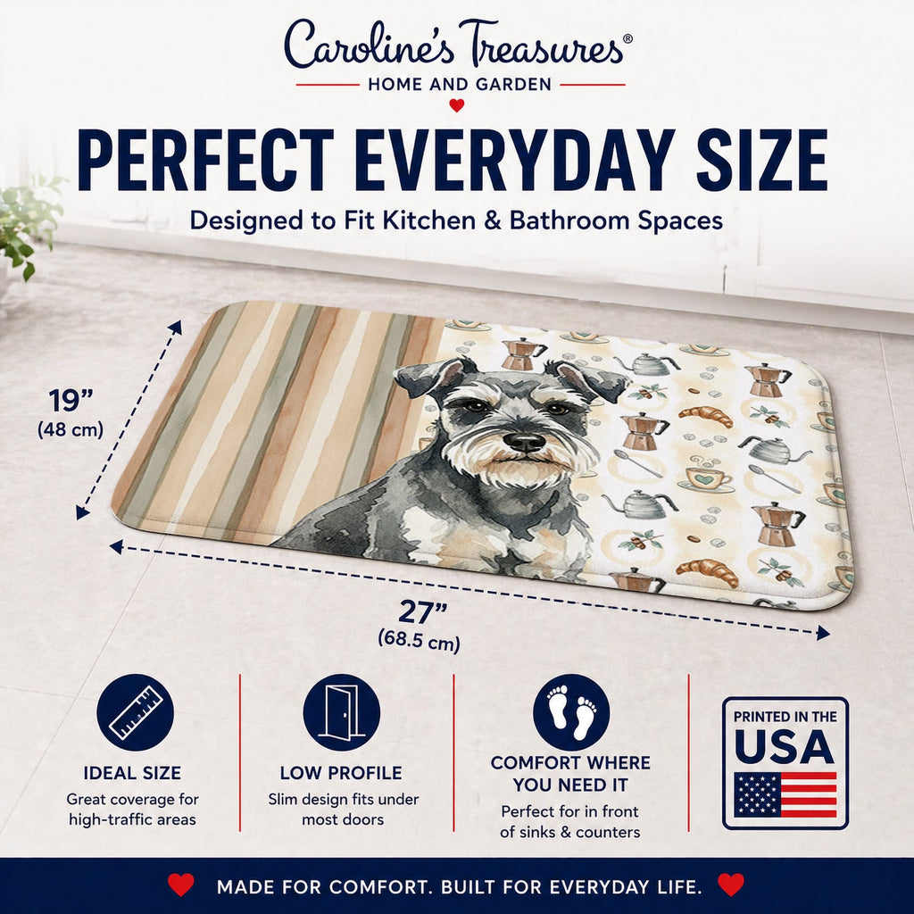 Miniature Schnauzer Coffee Bar Memory Foam Kitchen Mat Machine Washable Anti-Fatigue Cushion Comfort Bath or Kitchen Rug