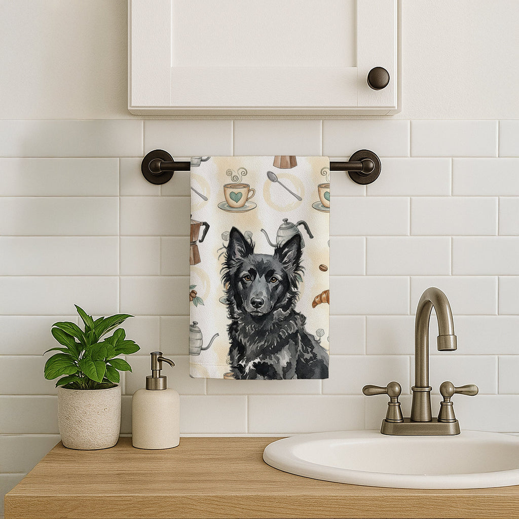 Mudi Coffee Bar Kitchen Towel Velour Plush Front and Cotton Loop Back Machine Washable