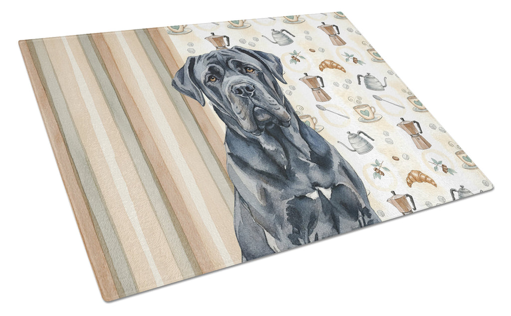 Black Neapolitan Mastiff Coffee Bar Cutting Board Tempered Glass Kitchen Cutting Surface, Heat Resistant Chopping, Non-Slip Feet, Food Prep & Serving