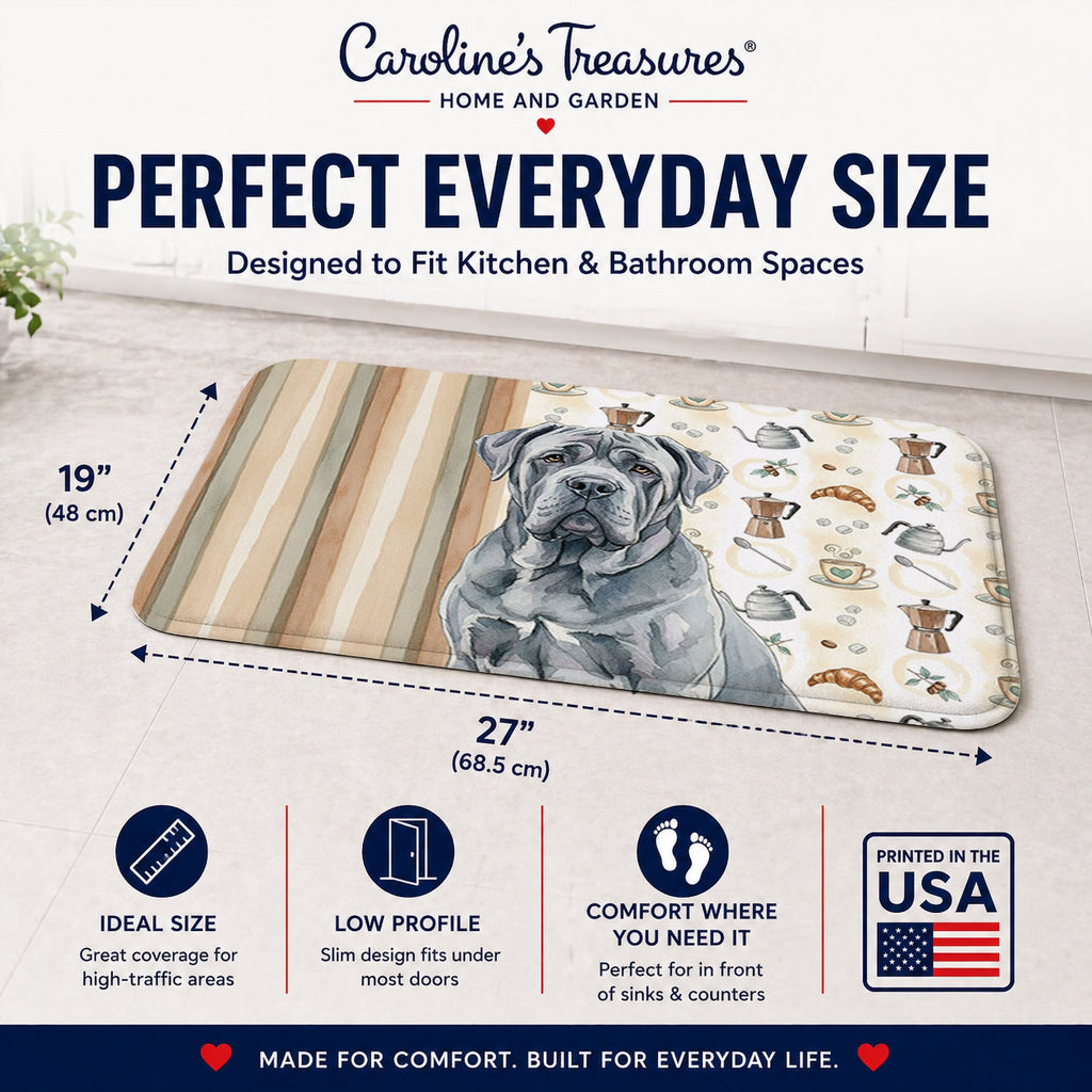 Blue Neapolitan Mastiff Coffee Bar Memory Foam Kitchen Mat Machine Washable Anti-Fatigue Cushion Comfort Bath or Kitchen Rug