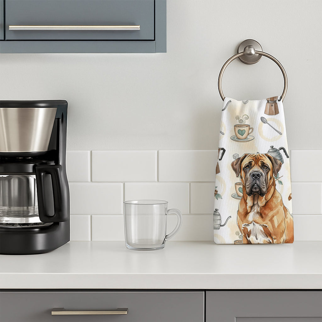 Neapolitan Mastiff Coffee Bar Kitchen Towel Velour Plush Front and Cotton Loop Back Machine Washable