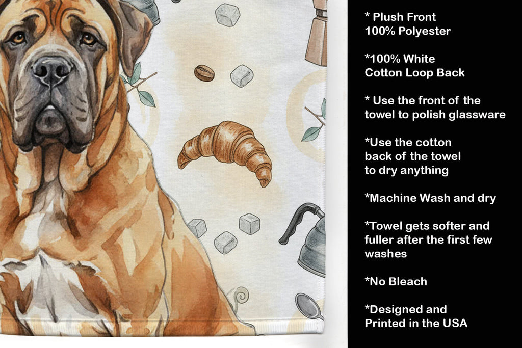 Neapolitan Mastiff Coffee Bar Kitchen Towel Velour Plush Front and Cotton Loop Back Machine Washable