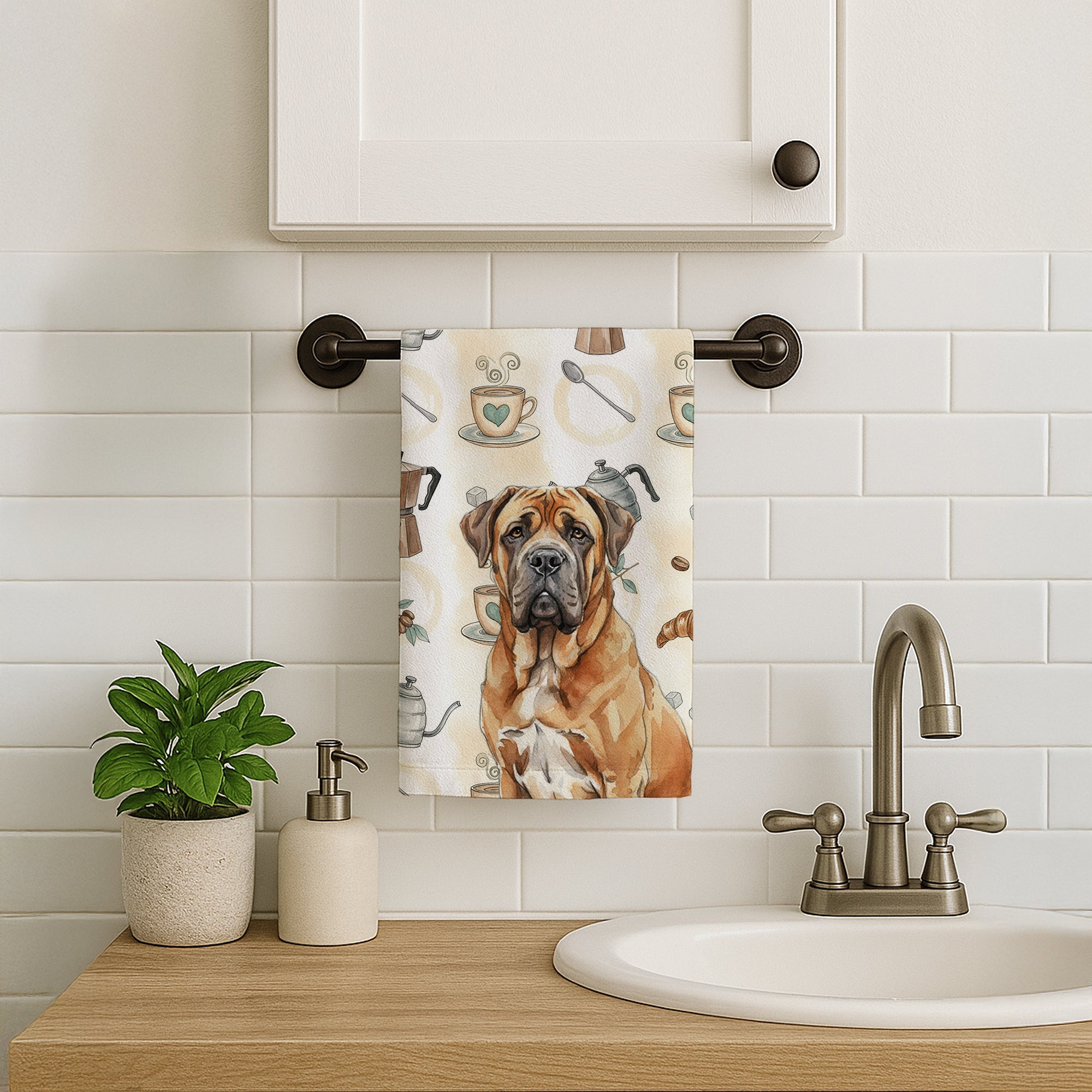 Neapolitan Mastiff Coffee Bar Kitchen Towel Velour Plush Front and Cotton Loop Back Machine Washable