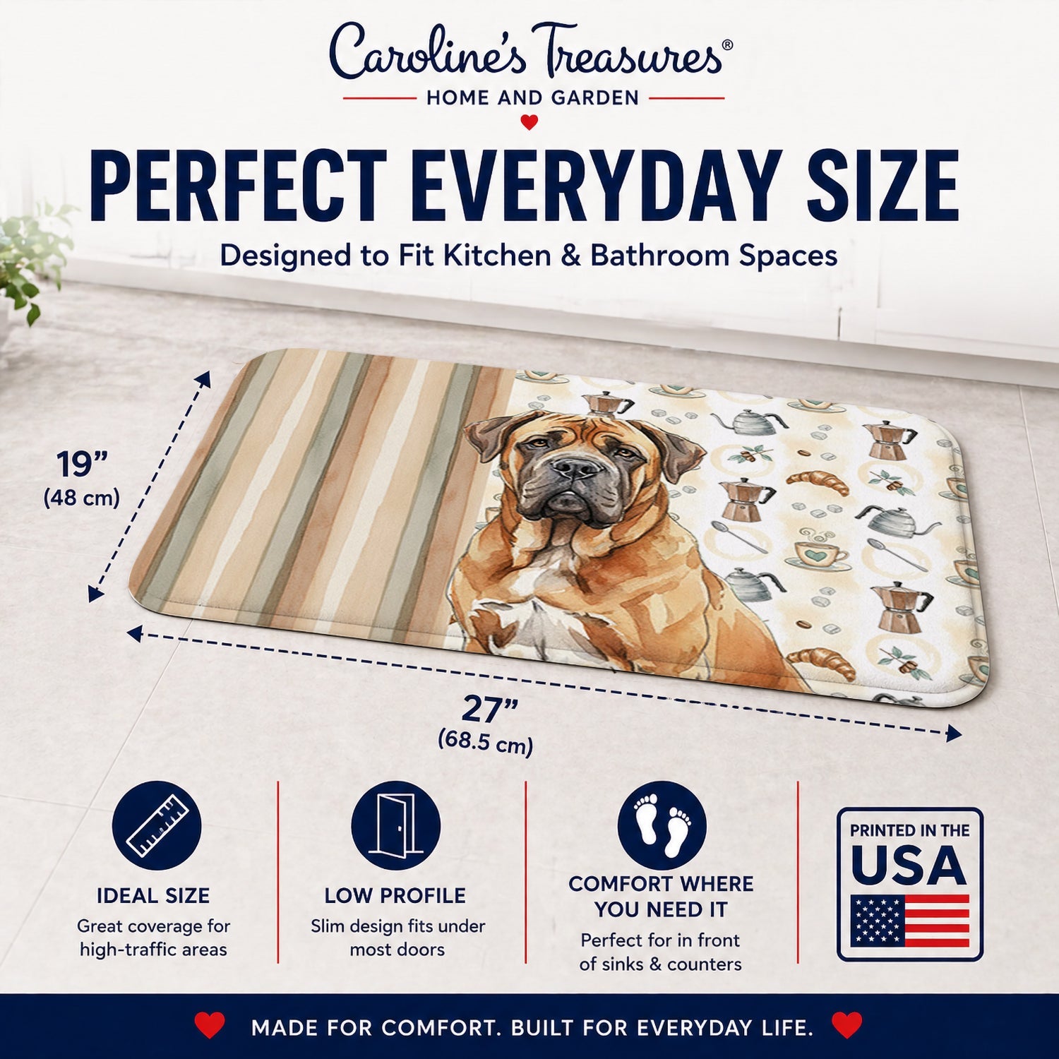 Neapolitan Mastiff Coffee Bar Memory Foam Kitchen Mat Machine Washable Anti-Fatigue Cushion Comfort Bath or Kitchen Rug