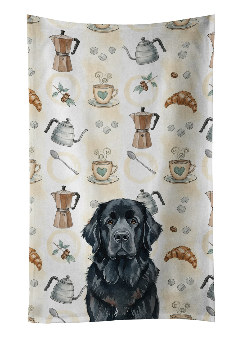 Black Newfoundland Coffee Bar Kitchen Towel Velour Plush Front and Cotton Loop Back Machine Washable