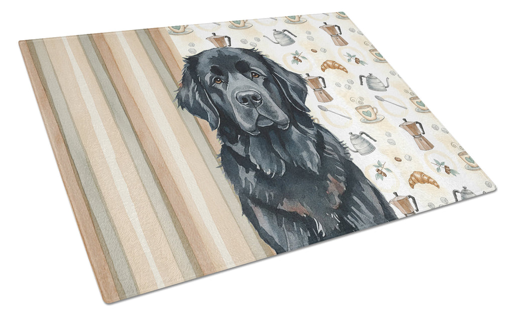 Black Newfoundland Coffee Bar Cutting Board Tempered Glass Kitchen Cutting Surface, Heat Resistant Chopping, Non-Slip Feet, Food Prep & Serving
