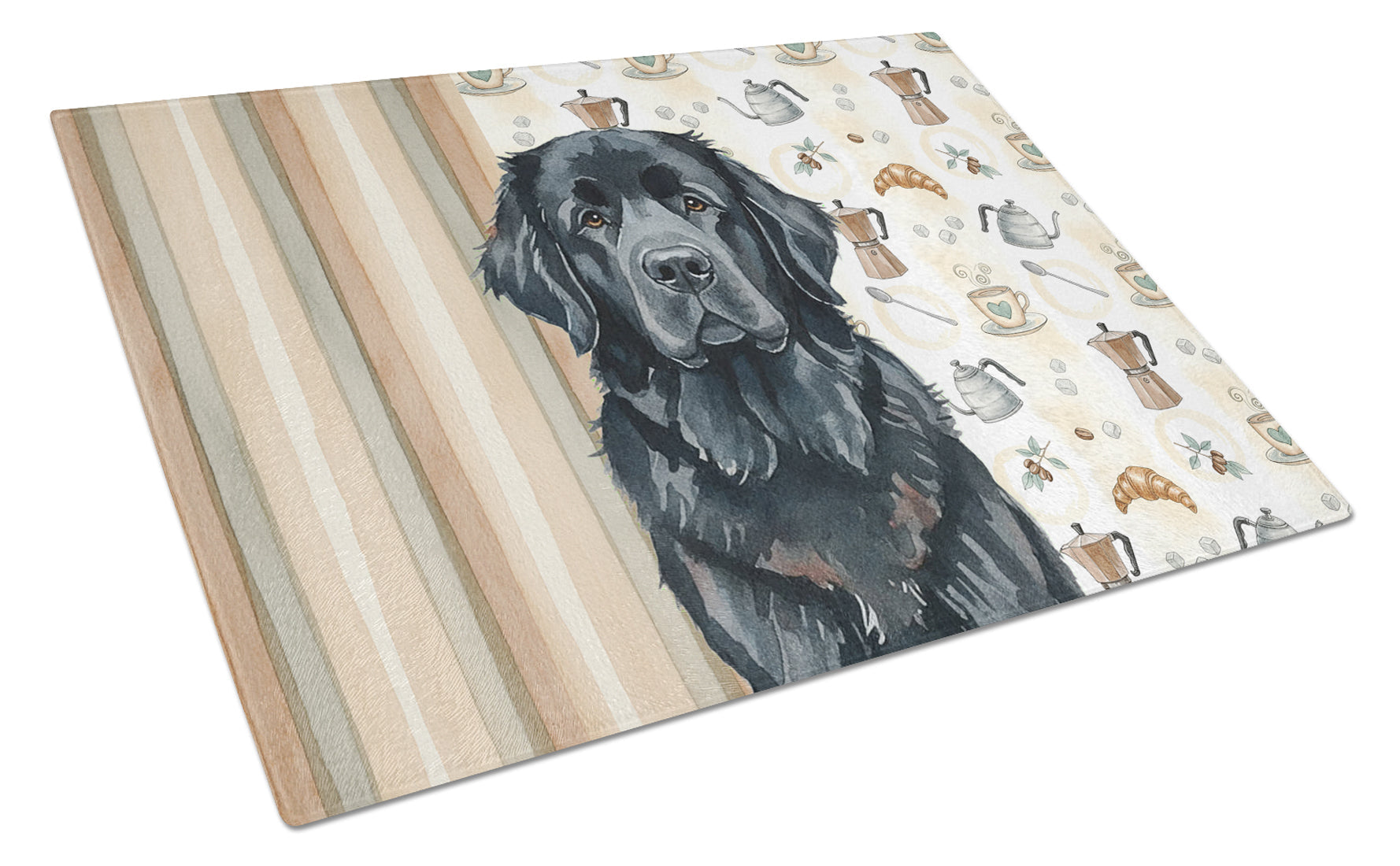 Black Newfoundland Coffee Bar Cutting Board Tempered Glass Kitchen Cutting Surface, Heat Resistant Chopping, Non-Slip Feet, Food Prep & Serving