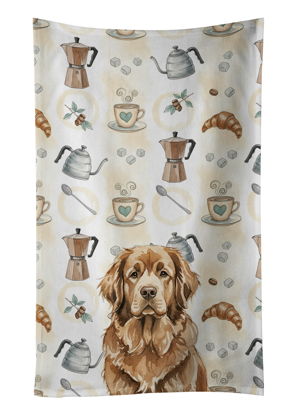 Brown Newfoundland Coffee Bar Kitchen Towel Velour Plush Front and Cotton Loop Back Machine Washable