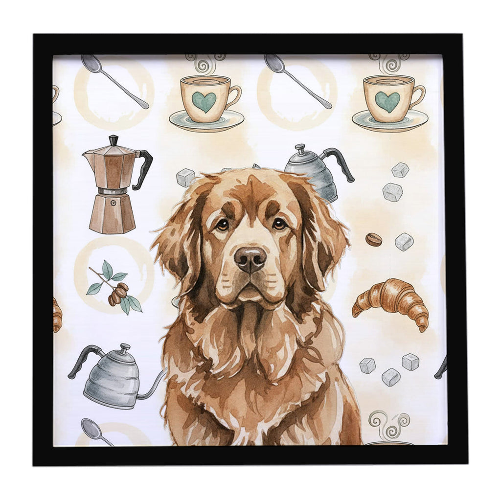 Brown Newfoundland Coffee Bar Framed Metal Print Bathroom, Kitchen, Office, Home Decor Wall Art Ready to Hang, Square, 8X8