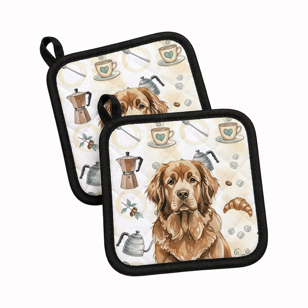 Brown Newfoundland Coffee Bar Pot Holder Set of 2 Heat Resistant Quilted Hot Pads 7.5 x 7.5 Inch, Insulated Kitchen Trivets for Cooking & Baking