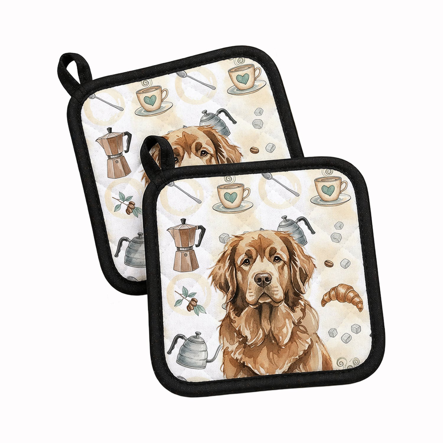 Brown Newfoundland Coffee Bar Pot Holder Set of 2 Heat Resistant Quilted Hot Pads 7.5 x 7.5 Inch, Insulated Kitchen Trivets for Cooking & Baking