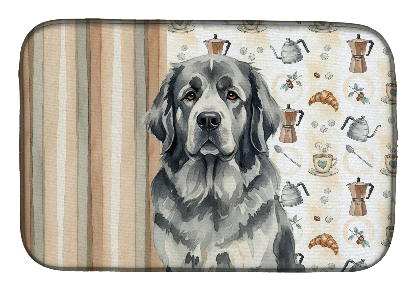 Gray Newfoundland Coffee Bar Dish Drying Mat Absorbent Dish Drying Mat Pad for Kitchen Counter Dish Drainer Mat for Countertop, 14 x 21", Multicolor