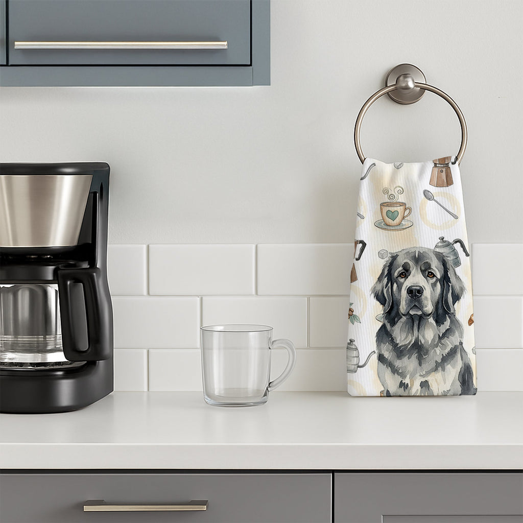 Gray Newfoundland Coffee Bar Kitchen Towel Velour Plush Front and Cotton Loop Back Machine Washable