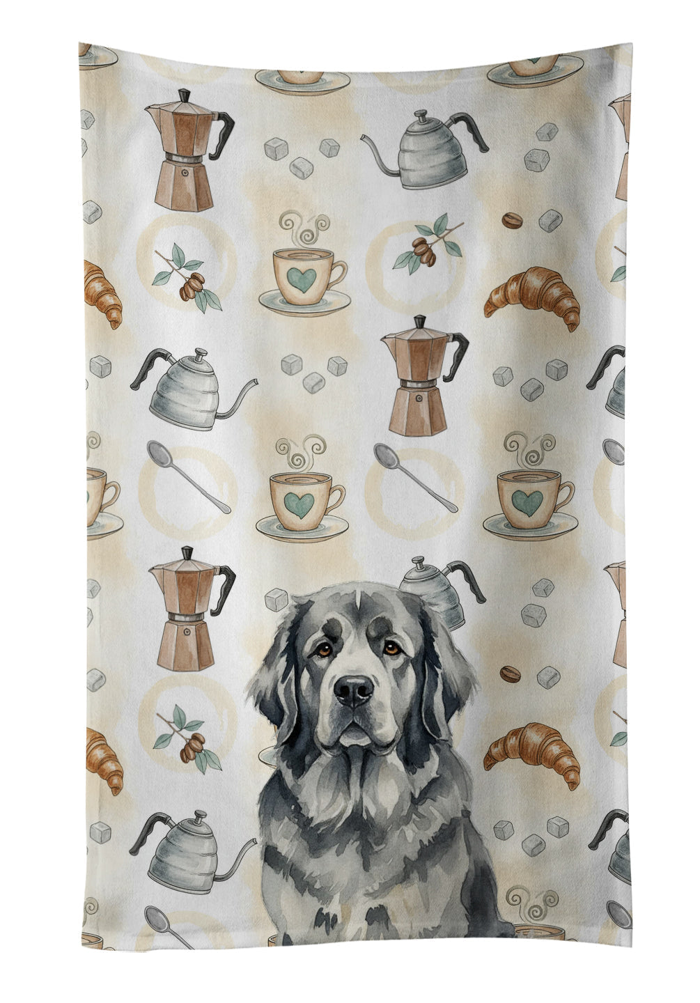 Gray Newfoundland Coffee Bar Kitchen Towel Velour Plush Front and Cotton Loop Back Machine Washable
