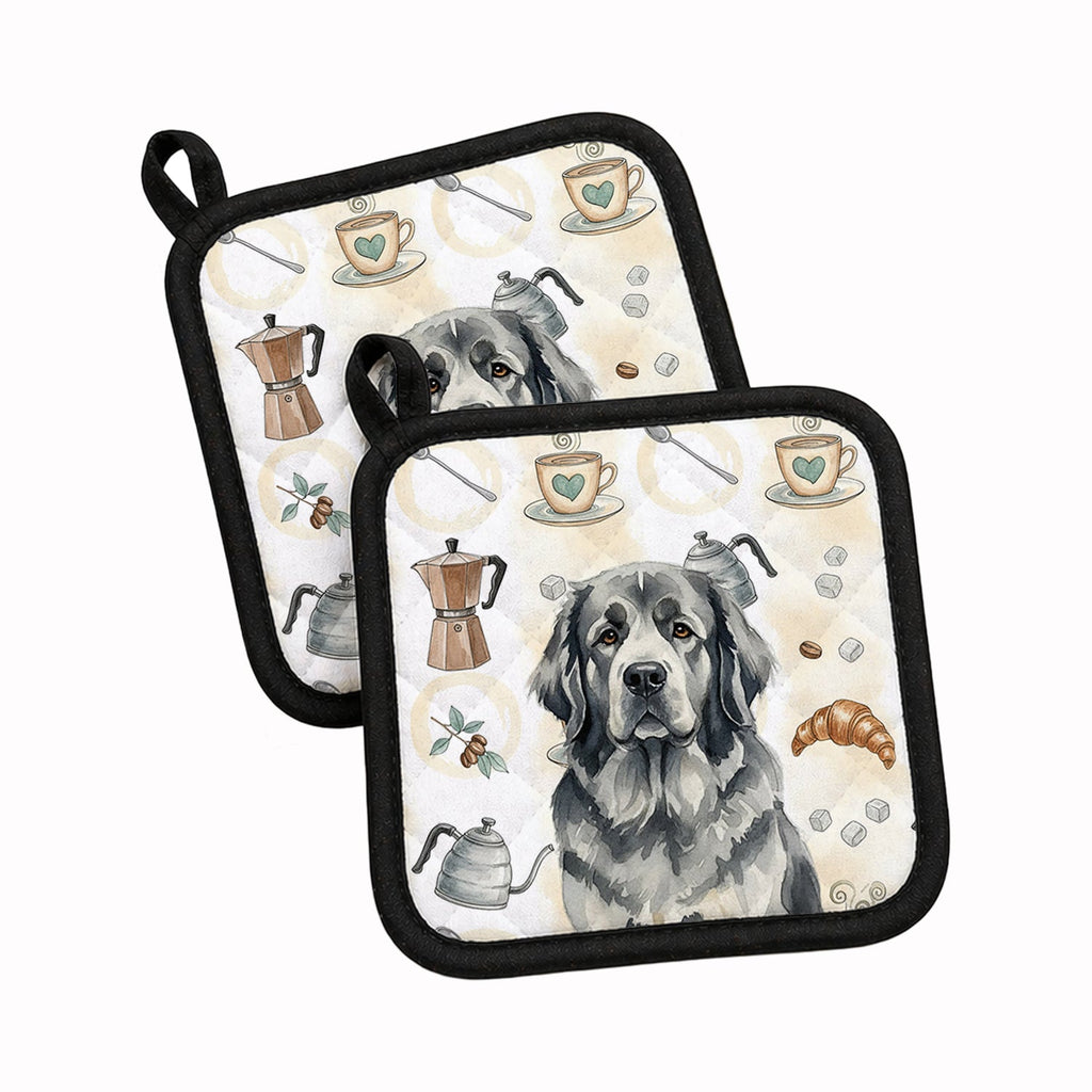 Gray Newfoundland Coffee Bar Pot Holder Set of 2 Heat Resistant Quilted Hot Pads 7.5 x 7.5 Inch, Insulated Kitchen Trivets for Cooking & Baking