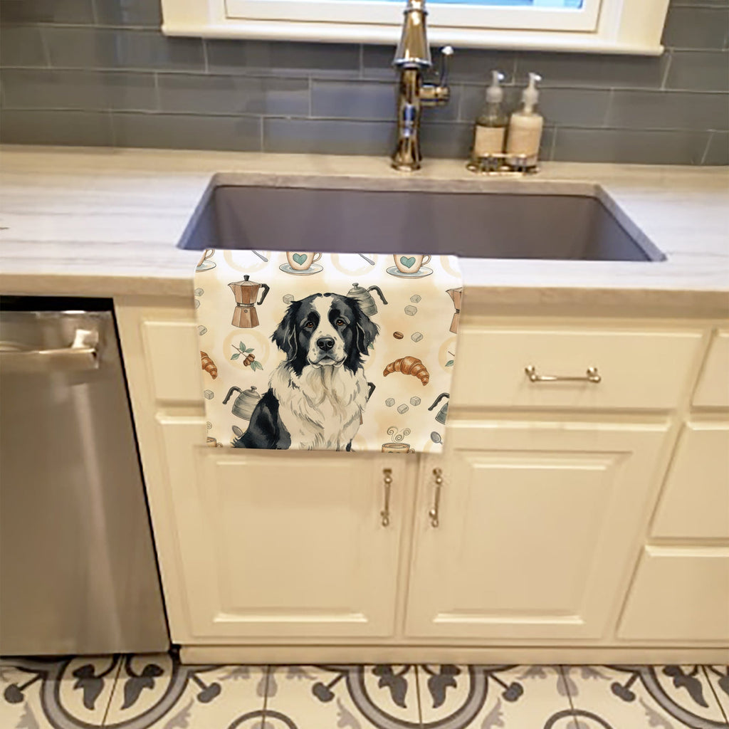 Landseer Newfoundland Coffee Bar Kitchen Towel Velour Plush Front and Cotton Loop Back Machine Washable