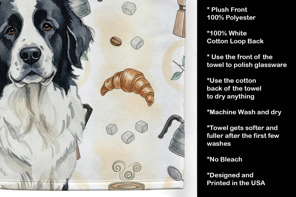 Landseer Newfoundland Coffee Bar Kitchen Towel Velour Plush Front and Cotton Loop Back Machine Washable